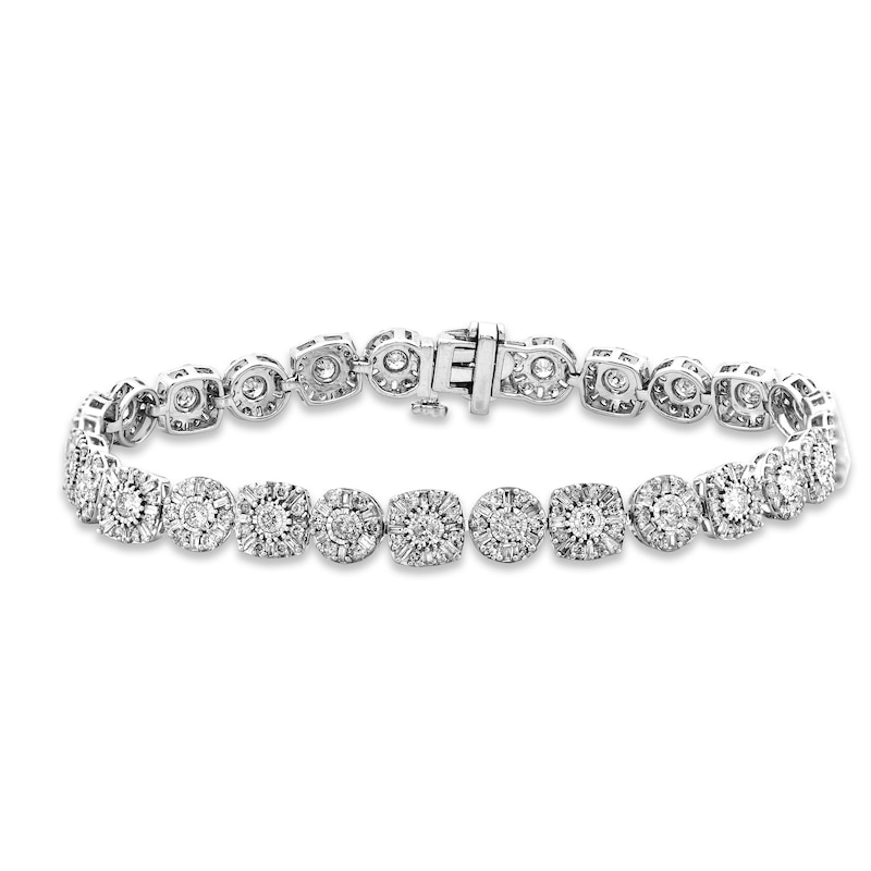 Main Image 1 of Previously Owned Baguette & Round-Cut Diamond Link Bracelet 4 ct tw 10K White Gold 7.25"