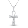 Thumbnail Image 1 of Previously Owned Diamond Ankh Necklace 1/4 ct tw Round & Baguette 10K White Gold 18"
