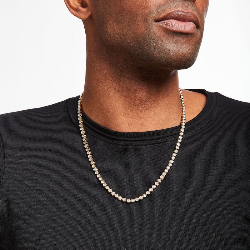 Main Image 3 of Previously Owned Men's Diamond Tennis Necklace 3 ct tw Round-cut 10K Yellow Gold 22"