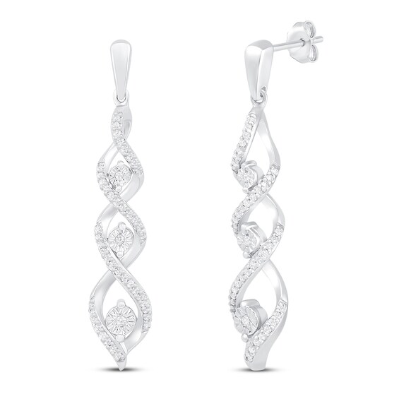 Previously Owned Diamond Dangle Earrings 1/5 ct tw Round-cut Sterling Silver