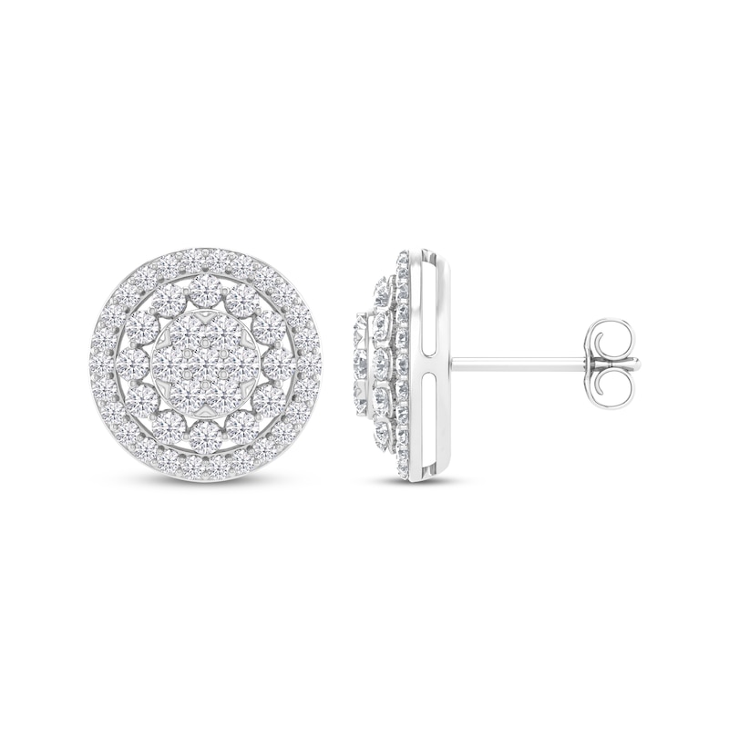 Main Image 1 of Previously Owned Diamond Stud Earrings 1 ct tw Round-Cut 10K White Gold