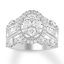 Previously Owned Diamond Engagement Ring 3 ct tw Baguette & Round 14K White Gold