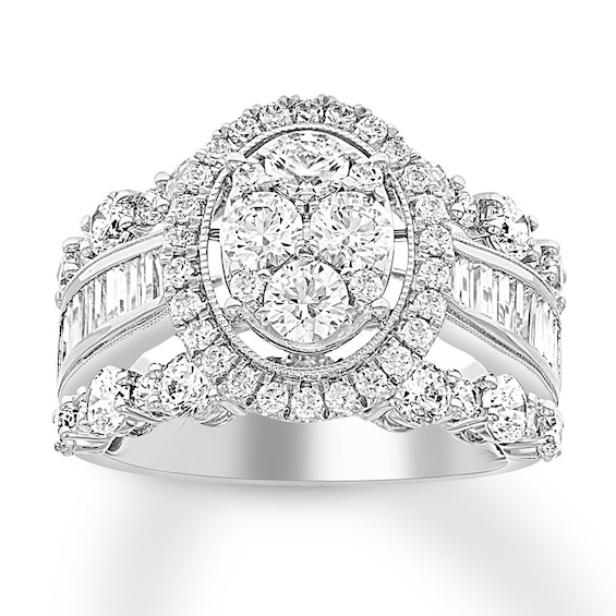 Previously Owned Diamond Engagement Ring 3 ct tw Baguette & Round 14K White Gold