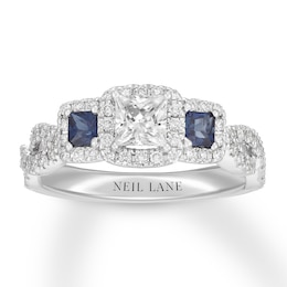 Previously Owned Neil Lane Diamond & Sapphire Engagement Ring 7/8 ct tw 14K White Gold