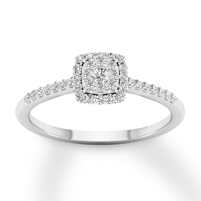 Main Image 1 of Previously Owned Diamond Engagement Ring 1/4 ct tw Round-cut 10K White Gold Size 6