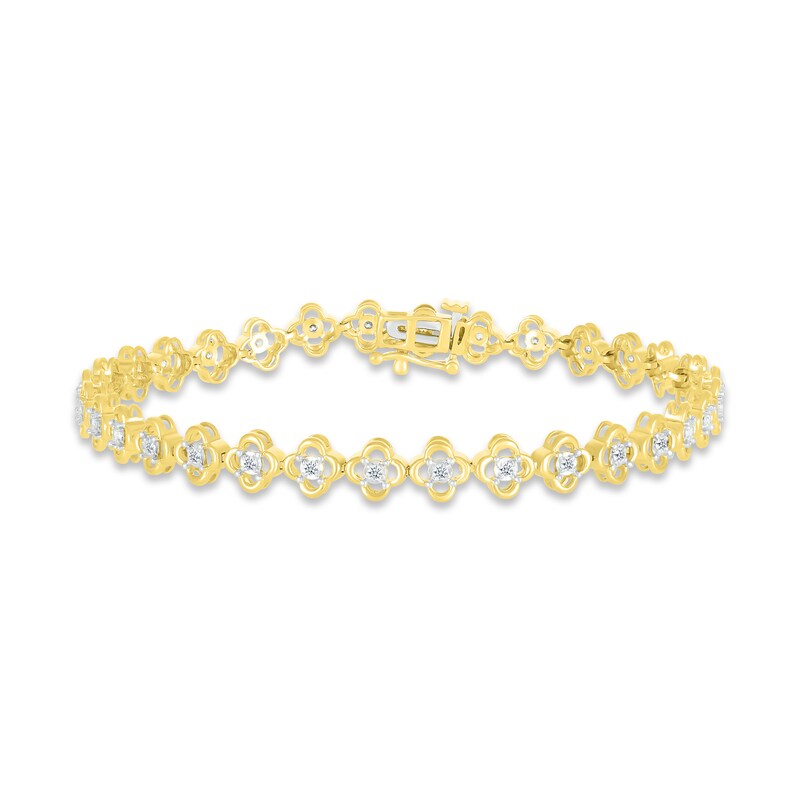 Main Image 1 of Previously Owned Diamond Flower Line Bracelet 1/3 ct tw Round-cut 10K Yellow Gold 7"
