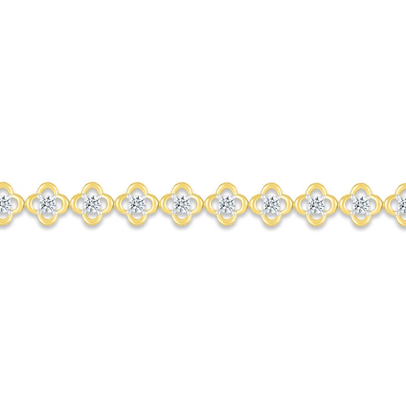 Main Image 2 of Previously Owned Diamond Flower Line Bracelet 1/3 ct tw Round-cut 10K Yellow Gold 7"