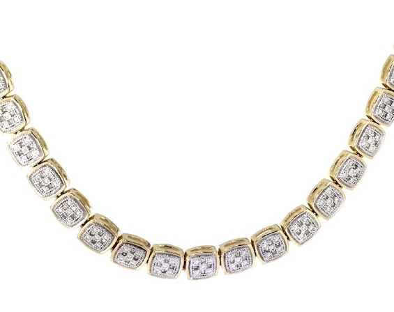 Previously Owned Men's Multi-Diamond Cushion Link Necklace 1 ct tw 10K Yellow Gold 22"