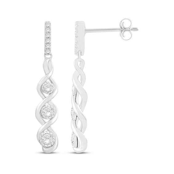 Previously Owned Memories Moments Magic Diamond 3-Stone Dangle Earrings 1/4 ct tw 10K White Gold