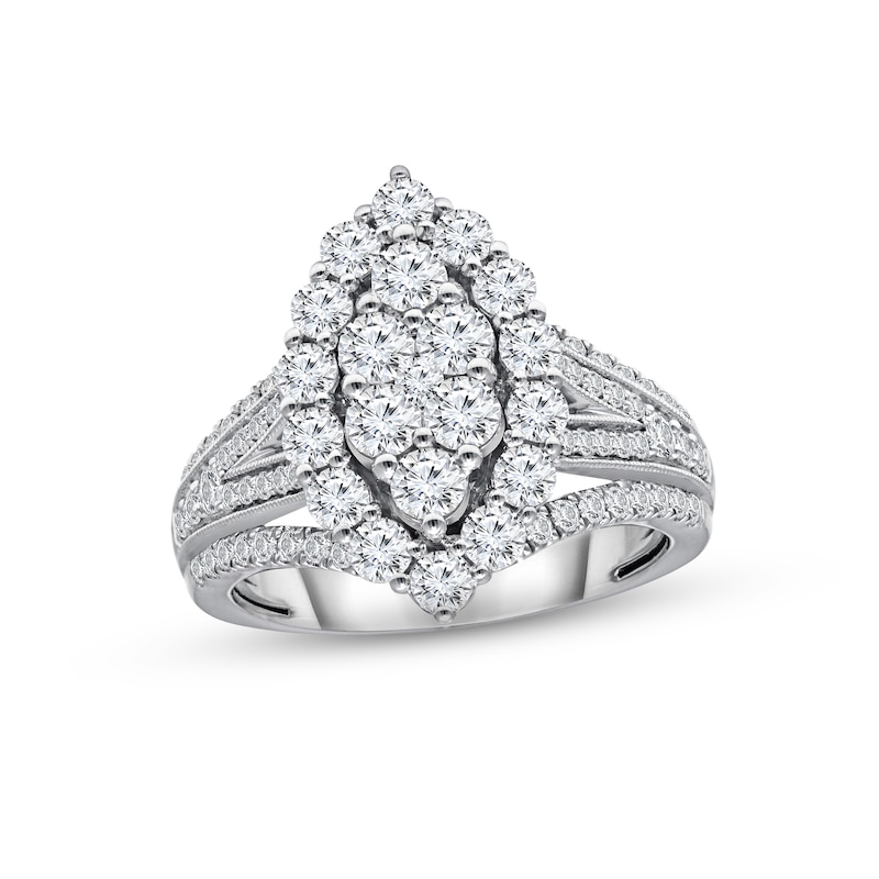 Main Image 1 of Previously Owned Multi-Diamond Center Engagement Ring 2 ct tw Round-cut 14K White Gold