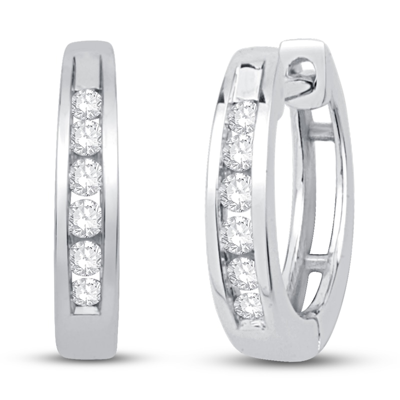 Main Image 1 of Previously Owned Diamond Huggie Hoop Earrings 1/8 ct tw Round-cut 10K White Gold