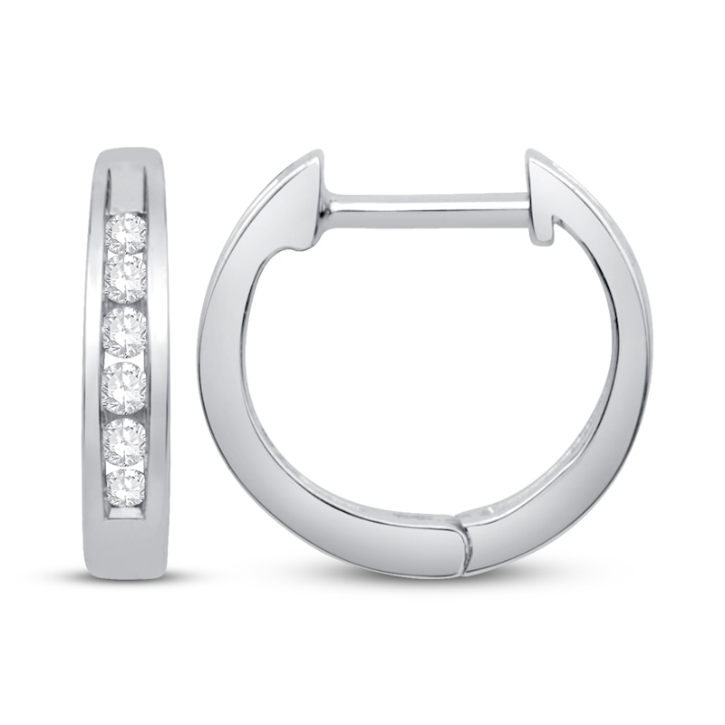 Main Image 2 of Previously Owned Diamond Huggie Hoop Earrings 1/8 ct tw Round-cut 10K White Gold