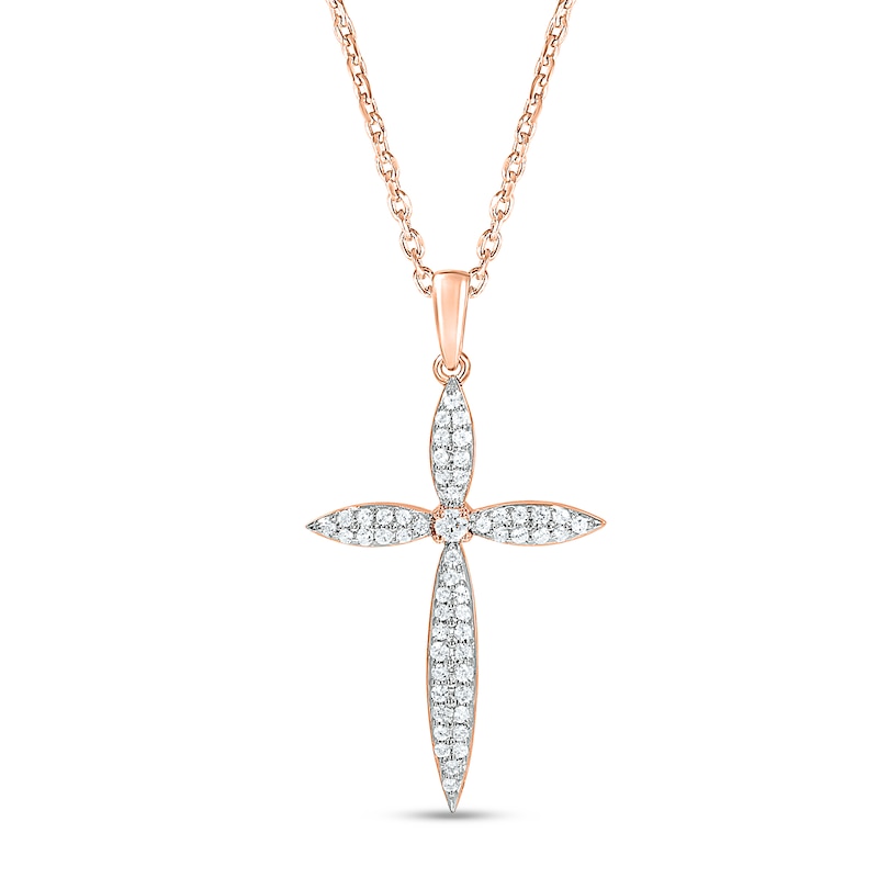 Main Image 1 of Previously Owned Diamond Cross Necklace 1/4 ct tw Round-cut 10K Rose Gold 18"