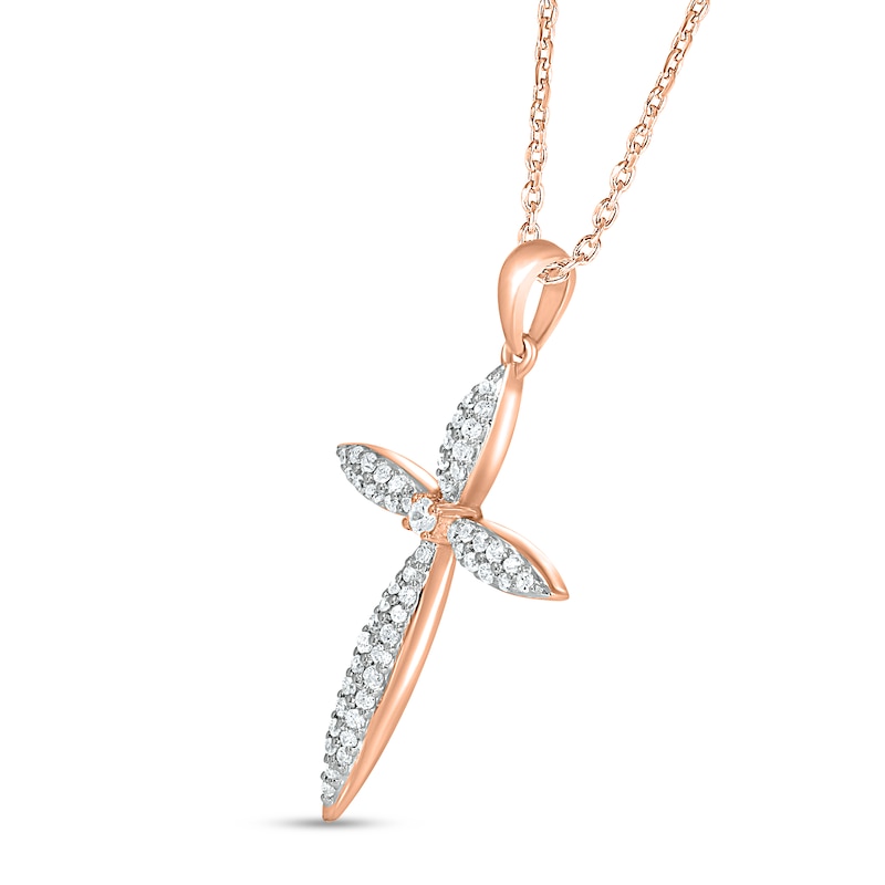 Main Image 2 of Previously Owned Diamond Cross Necklace 1/4 ct tw Round-cut 10K Rose Gold 18"
