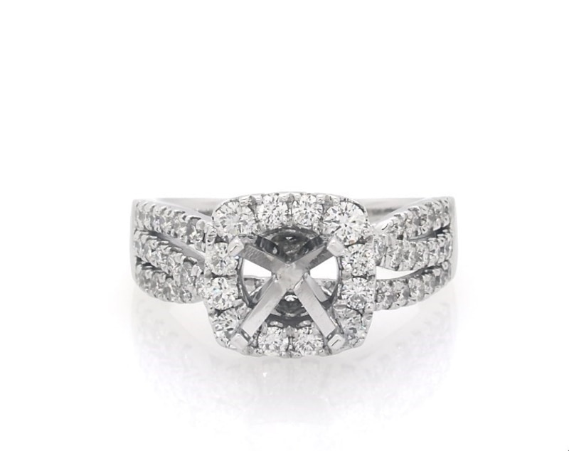 Main Image 1 of Previously Owned Diamond Halo Engagement Ring Setting 1 ct tw 14K White gold