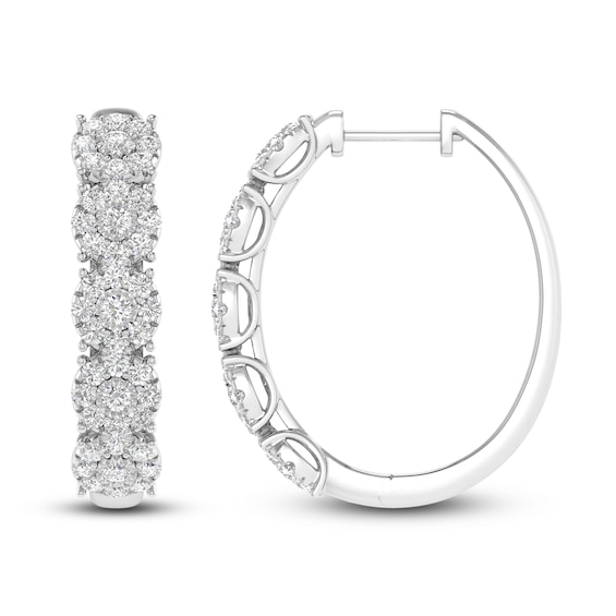 Previously Owned Diamond Hoop Earrings 1 ct tw Round-Cut 10K White Gold