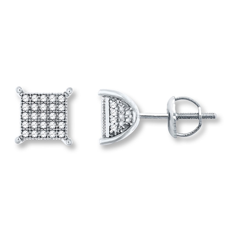 Main Image 1 of Previously Owned Men's Diamond Stud Earrings 1/4 ct tw Round-cut 10K White Gold