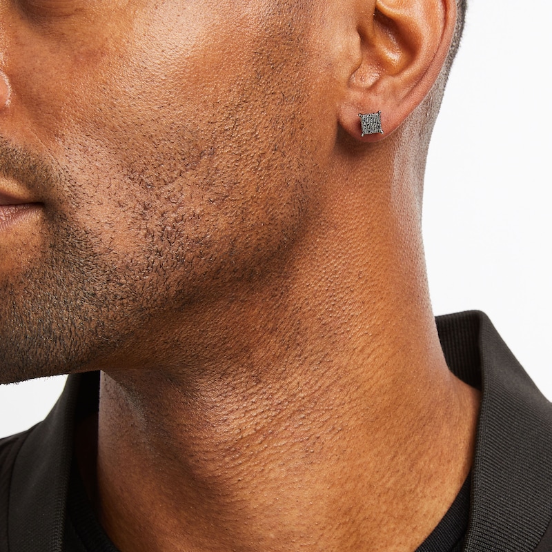 Main Image 2 of Previously Owned Men's Black Diamond Earrings 1/4 ct tw Round-cut 10K White Gold