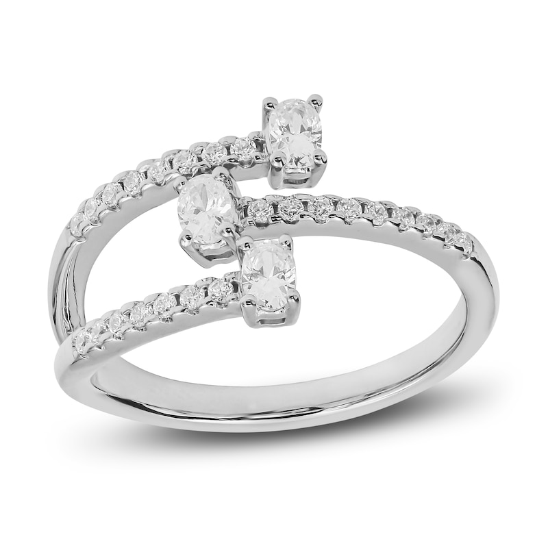 Main Image 1 of Previously Owned Diamond Three-Stone Deconstructed Ring 1/2 ct tw Oval & Round-cut 10K White Gold