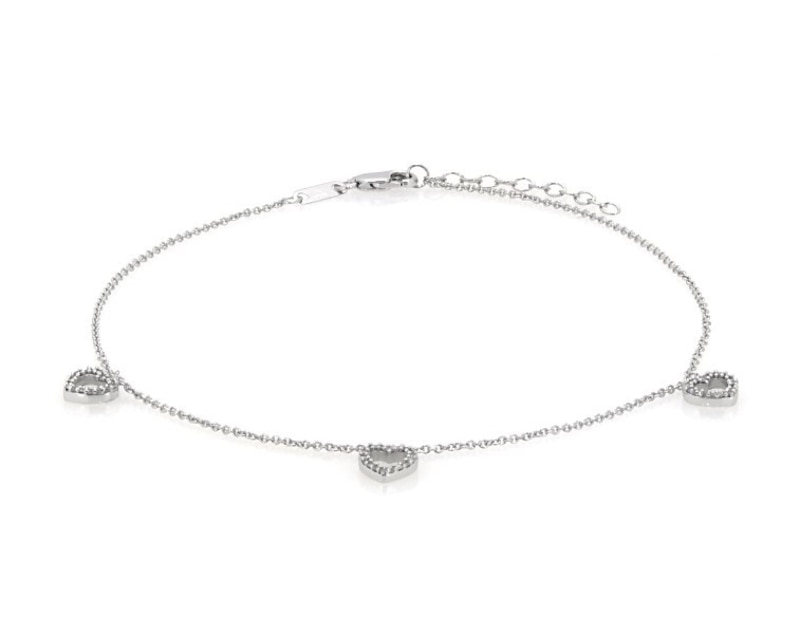 Main Image 1 of Previously Owned Diamond Heart Anklet 1/8 ct tw 10K White Gold 9"