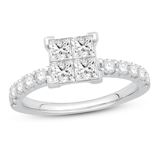Previously Owned Multi-Diamond Engagement Ring 1-1/2 ct tw Princess & Round 14K White Gold