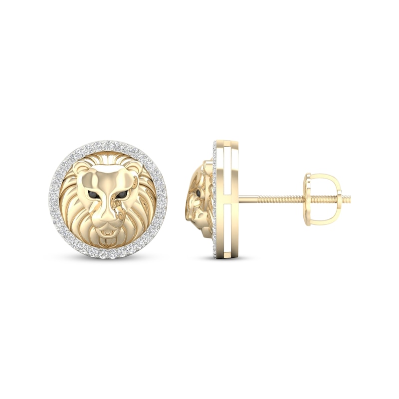 Main Image 3 of Previously Owned Men's Diamond Lion Stud Earrings 1/5 ct tw Round-cut 10K Yellow Gold