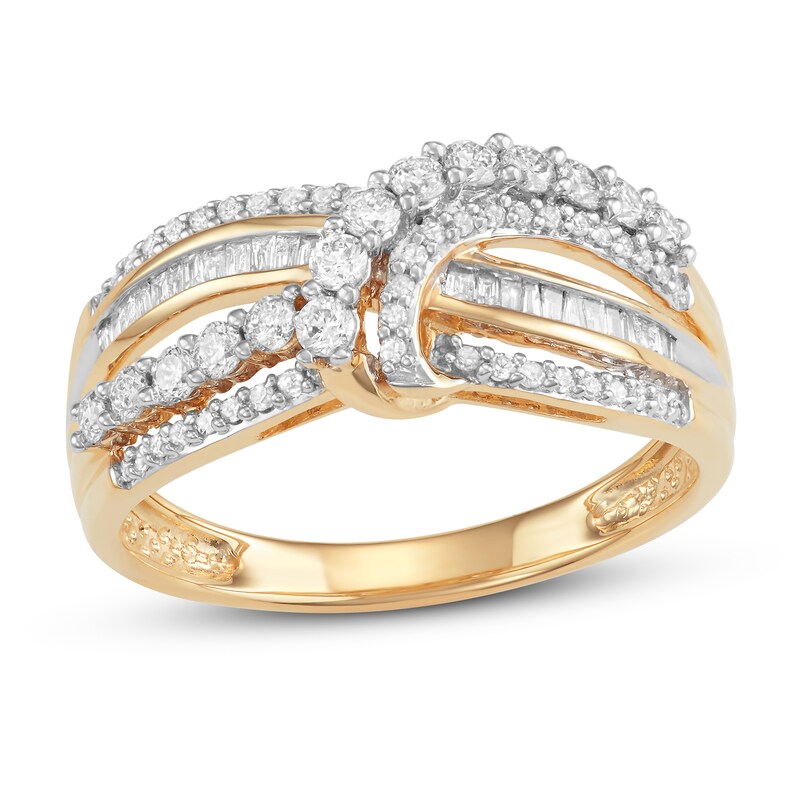 Main Image 1 of Previously Owned Diamond Fashion Ring 1/2 ct tw Round & Baguette 10K Yellow Gold