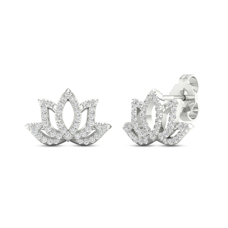 Main Image 1 of Previously Owned By Women For Women Diamond Lotus Earrings 1/4 ct tw Round-cut 10K White Gold