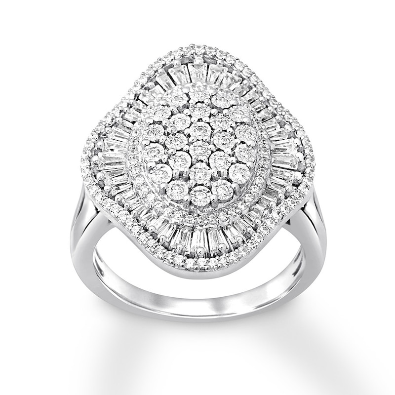 Main Image 1 of Previously Owned Diamond Ring 5/8 ct tw Round & Baguette 10K White Gold