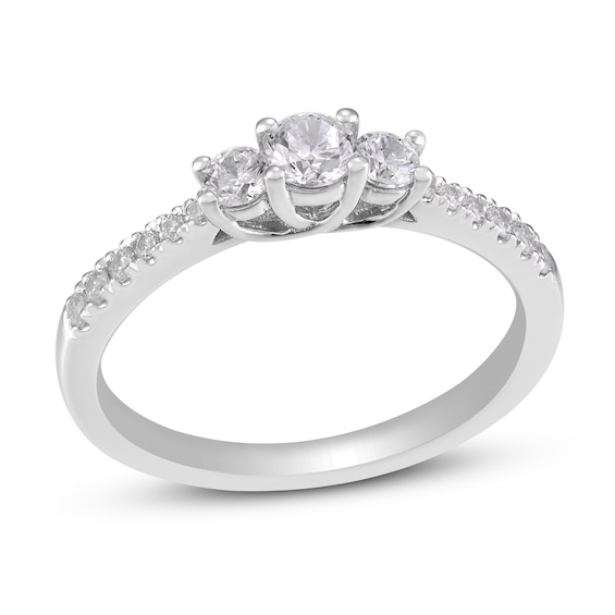Previously Owned Three-Stone Diamond Engagement Ring 1/2 ct tw Round-cut 14K White Gold