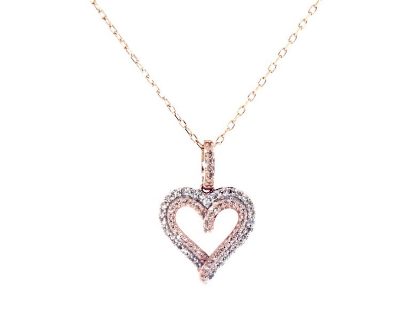 Main Image 1 of Previously Owned Diamond Heart Necklace 1/4 ct tw 10K Rose Gold 18"