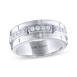 Previously Owned Men's THE LEO Diamond Wedding Band 1/2 ct tw Round-cut 14K White Gold