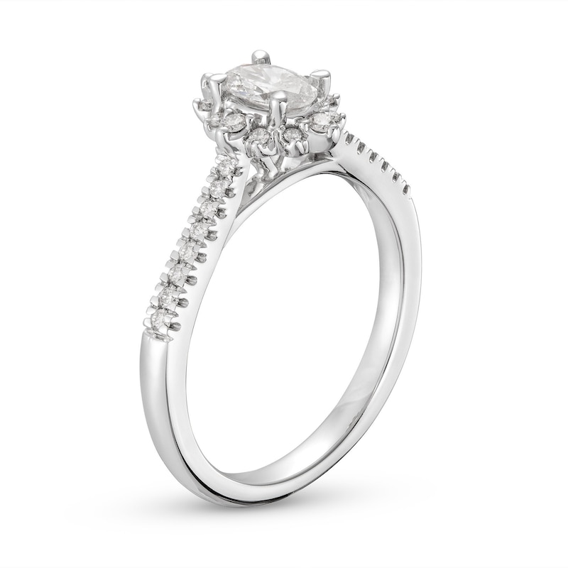 Main Image 2 of Previously Owned Diamond Halo Engagement Ring 1/2 ct tw Oval & Round-cut 14K White Gold