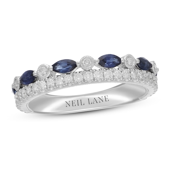 Previously Owned Neil Lane Blue Sapphire Anniversary Ring 3/8 ct tw Diamonds 14K White Gold