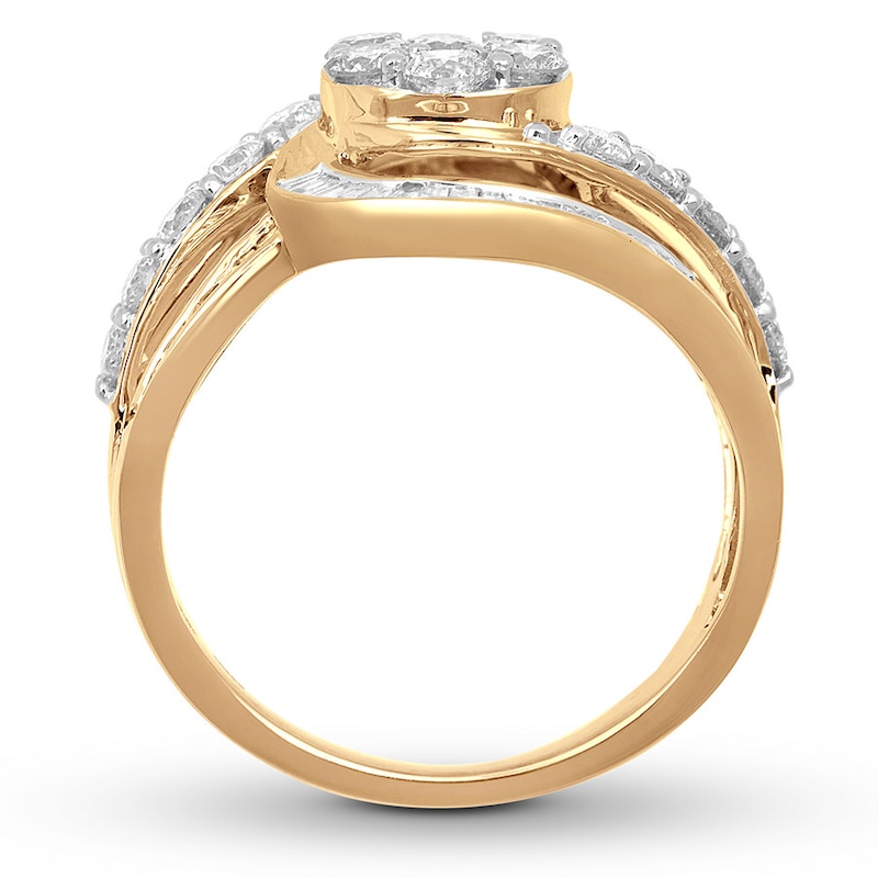 Main Image 2 of Previously Owned Diamond Cluster Ring 1 1/2 ct tw Round/Baguette 10K Yellow Gold