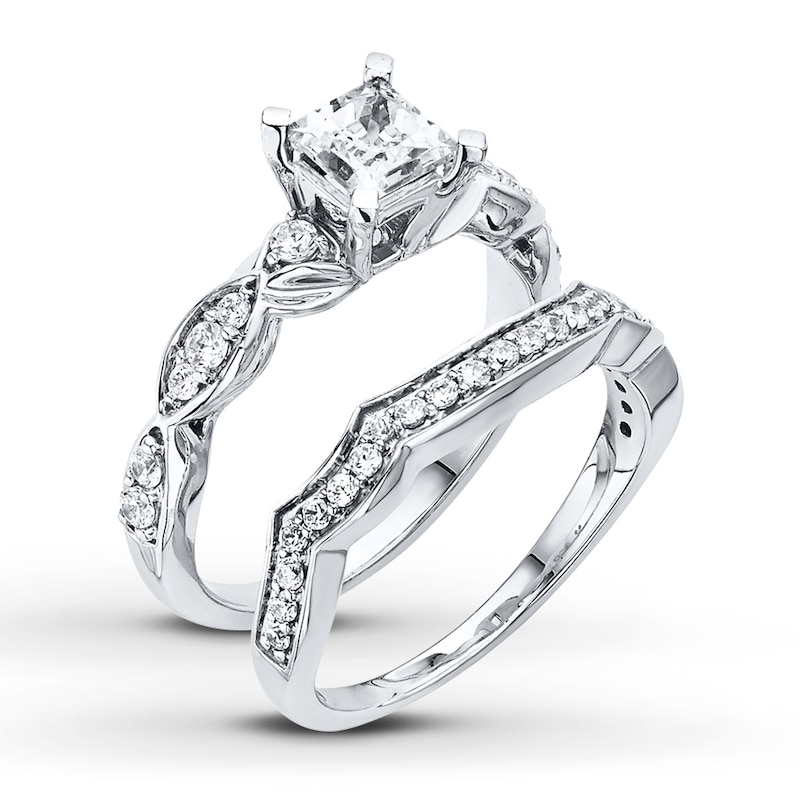 Main Image 2 of Previously Owned Diamond Bridal Set 1-1/4 ct tw Princess-cut 14K White Gold