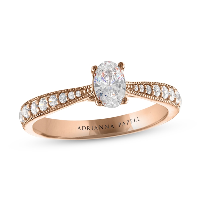 Main Image 1 of Previously Owned Adrianna Papell Diamond Engagement Ring 5/8 ct tw Oval & Round-cut 14K Rose Gold