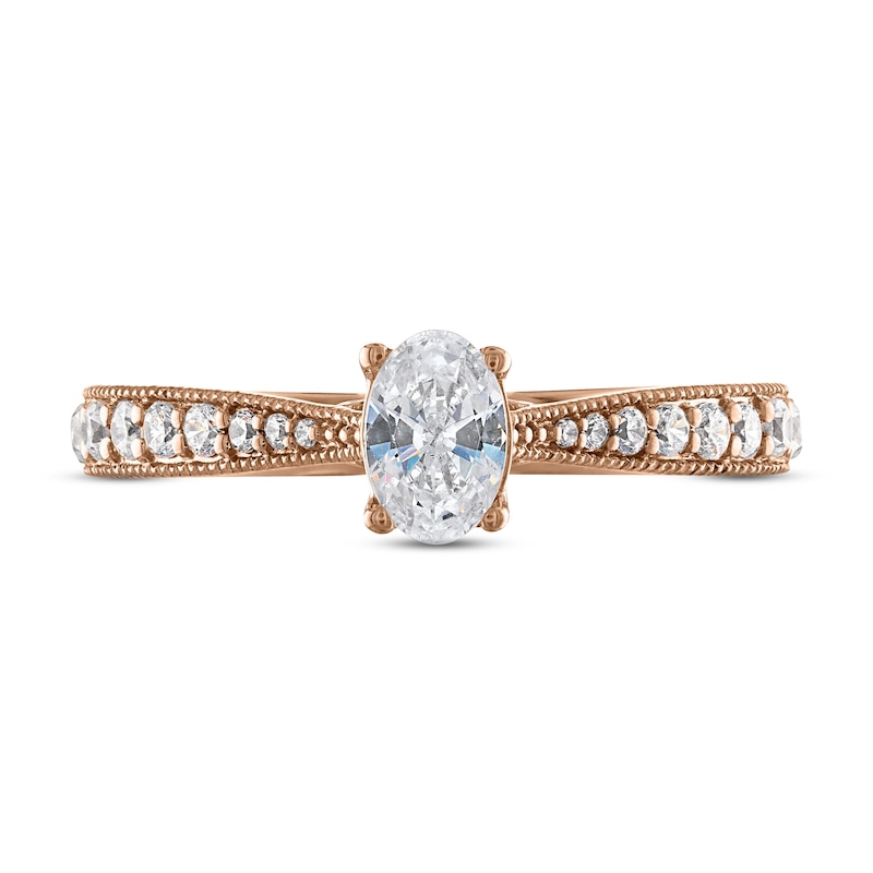 Main Image 3 of Previously Owned Adrianna Papell Diamond Engagement Ring 5/8 ct tw Oval & Round-cut 14K Rose Gold