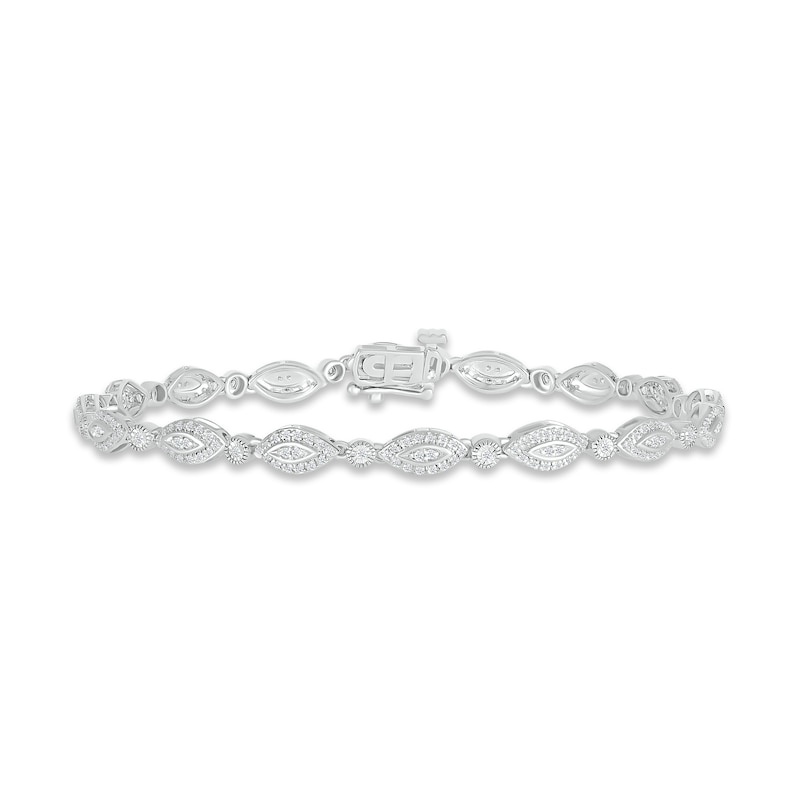 Main Image 1 of Previously Owned Diamond Marquise Line Bracelet 1/2 ct tw Round-cut 10K White Gold 7.25"