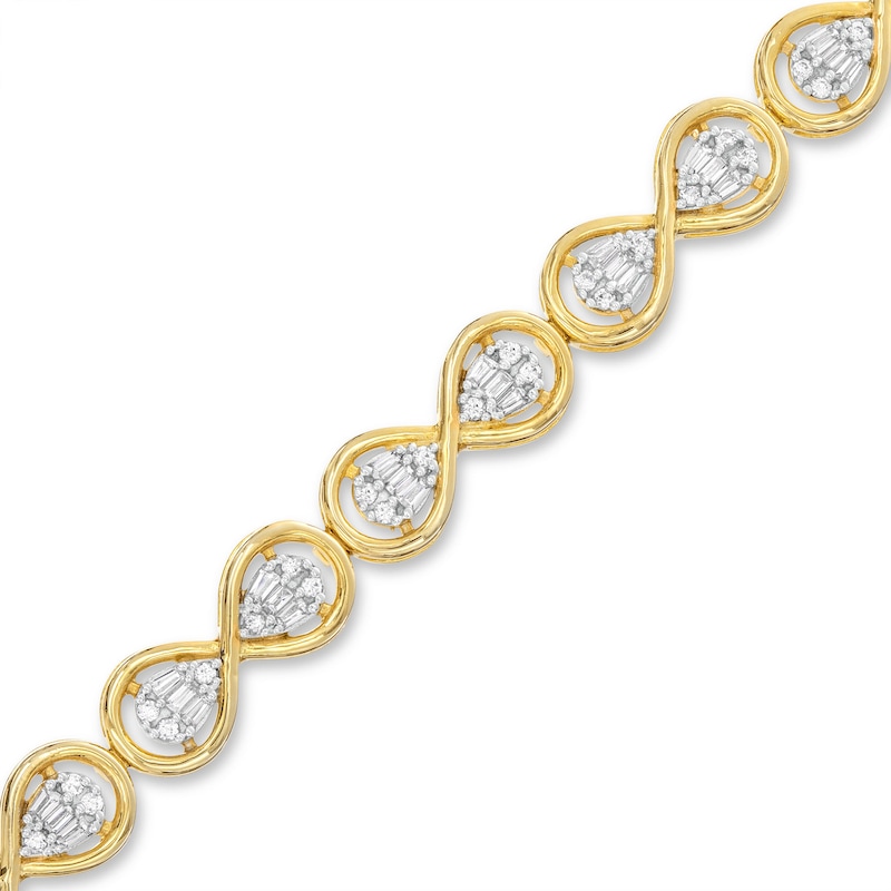 Main Image 1 of Previously Owned Diamond Infinity Bracelet 1 ct tw Baguette & Round-cut 10K Yellow Gold 7"