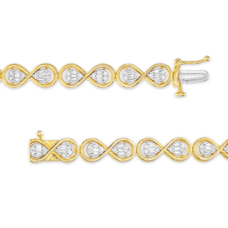 Main Image 2 of Previously Owned Diamond Infinity Bracelet 1 ct tw Baguette & Round-cut 10K Yellow Gold 7"