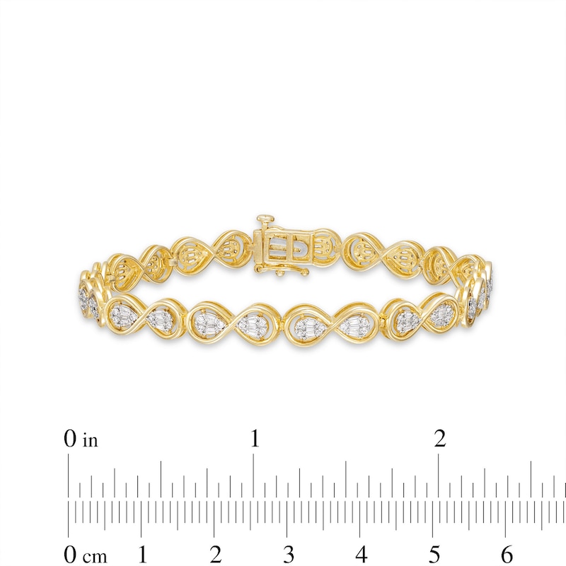 Main Image 3 of Previously Owned Diamond Infinity Bracelet 1 ct tw Baguette & Round-cut 10K Yellow Gold 7"