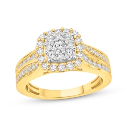 Previously Owned Multi-Diamond Center Engagement Ring 1 ct tw Round-cut 10K Two-Tone Gold