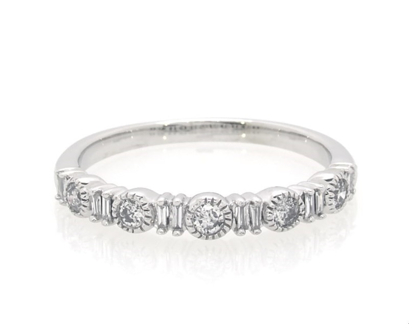 Main Image 1 of Previously Owned Diamond Stacking Ring 1/4 ct tw Round & Baguette 10K White Gold