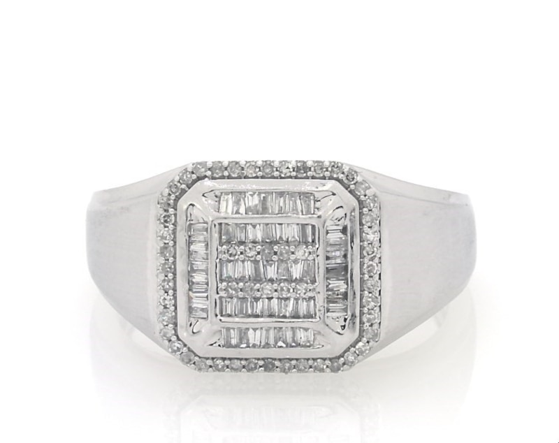 Main Image 1 of Previously Owned Men's Diamond Ring 1/2 ct tw Baguette & Round-cut 10K White Gold
