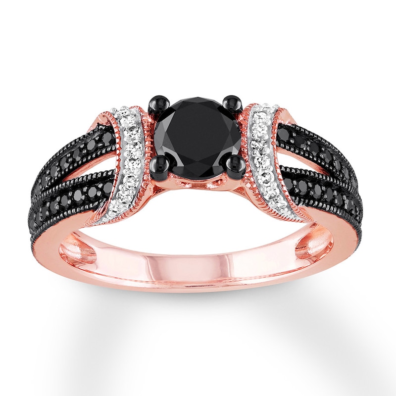 Main Image 1 of Previously Owned Round-Cut Black & White Diamond Engagement Ring 1 ct tw 10K Rose Gold Size 8