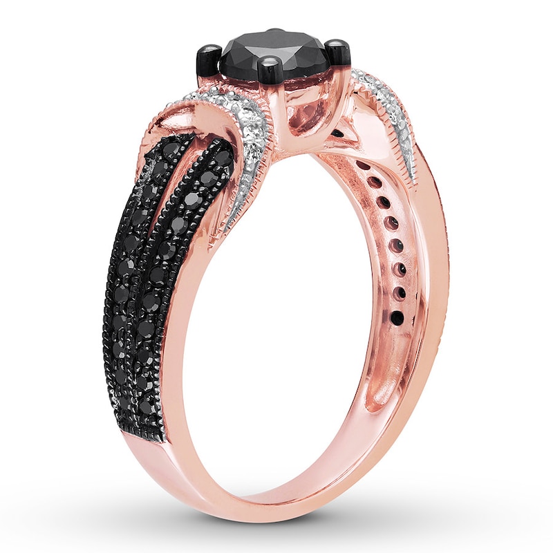 Main Image 2 of Previously Owned Round-Cut Black & White Diamond Engagement Ring 1 ct tw 10K Rose Gold Size 8