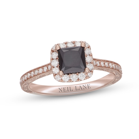 Previously Owned Neil Lane Black & White Diamond Engagement Ring 1-3/8 ct tw Princess & Round-cut 14K Rose Gold