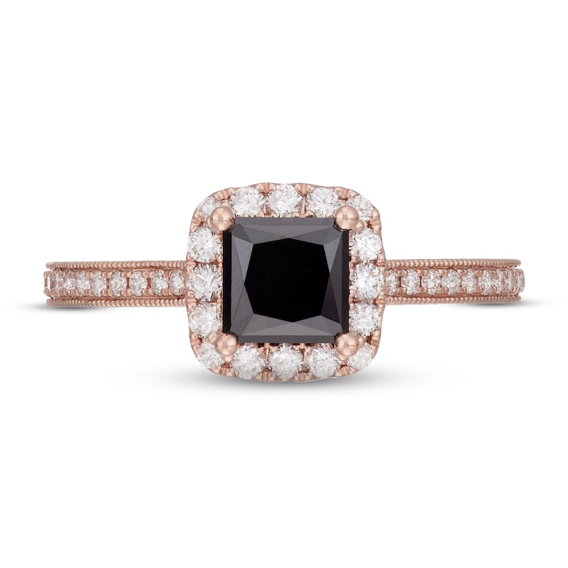 Main Image 3 of Previously Owned Neil Lane Black & White Diamond Engagement Ring 1-3/8 ct tw Princess & Round-cut 14K Rose Gold