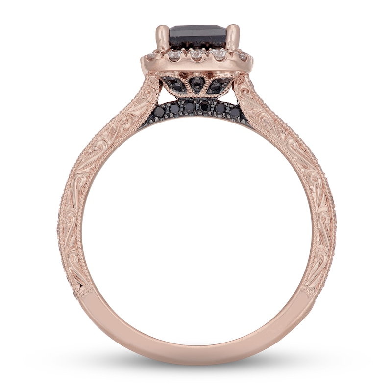 Main Image 4 of Previously Owned Neil Lane Black & White Diamond Engagement Ring 1-3/8 ct tw Princess & Round-cut 14K Rose Gold